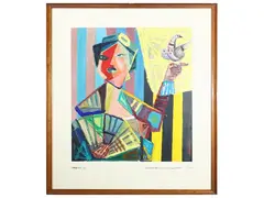 Brighella, Tartaglia, Meo Patacca, Colombina by Arsenio, collection of four oil paintings on paper, offered Apr 2023