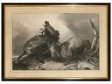 Henry Thomas Ryall, The death of the deer and the fight, two lithographs