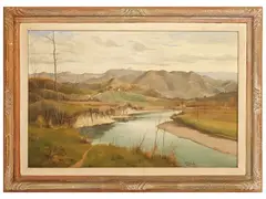 The river 1941 by Rutilio Muti, oil on panel, offered Mar 2023