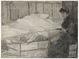 Characters in an interior by Ludovico Tommasi, charcoal on paper, offered Feb 2023
