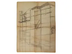 Workers at work by Fillide Levasti, charcoal sketch on paper, offered Feb 2023