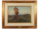 Tuscan countryside 1932 by Giovanni Lomi, oil on canvas cardboard, offered Feb 2023