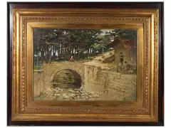 Landscape with Bridge by Guido Somelli, oil on panel, offered Feb 2023