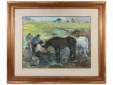 Francesco Bausi, Characters and horses, oil on canvas