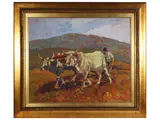 Plowing by Carlo Domenici, oil on hardboard, offered Feb 2023