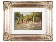 Nel parco by Renzo Martini, oil on hardboard, offered Feb 2023