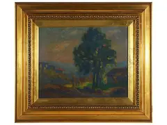 Country landscape by Fernand Riblet, oil on cardboard, offered Feb 2023
