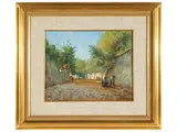 Glimpse of country road with characters by Adolfo Tommasi, pastel on paper, offered Feb 2023