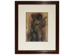 Giuseppe Graziosi, Nude in the mirror, mixed media on paper