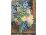 Quinto Martini, Flowers in a vase, oil on canvas board