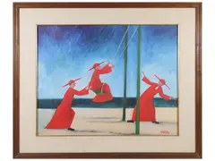 Eugenio Pieraccini, Cardinals in a seascape, oil on canvas