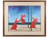 Eugenio Pieraccini, Cardinals in a seascape, oil on canvas