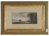 Norberto Martini, Landscape with characters, oil on panel