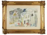 Enzo Pregno, Glimpse of houses, watercolor on paper