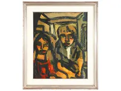 Personages by Beppe Serafini, oil on cardboard, offered Feb 2023