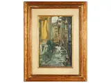 Glimpse of the city by Enzo Pregno, oil on canvas, offered Feb 2023