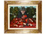 Character and mushrooms by Antonio Possenti, oil on hardboard, offered Feb 2023