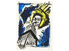 Composition 1986 by Vinicio Berti, 1921, acrylic on paper laid on cardboard, offered Feb 2023