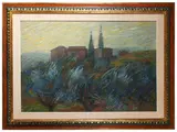 Quinto Martini, Tuscan landscape, large oil painting on cardboard