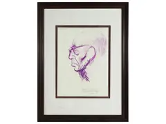 Giovanni Spadolini, Diego Valeri, Lucia Zotti, Tino Buazzelli, Luciano Pavarotti and others by Rinaldo Burattin, collection of seven mixed media drawings on paper, offered Feb 2023