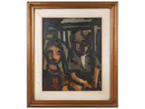 Beppe Serafini, Two figures, oil on cardboard
