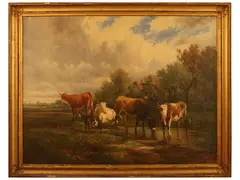 Herds in a landscape by Victor Émile Cartier, oil on canvas, offered Feb 2023