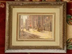 Road in Chioggia - Sunset in Chioggia by Giulio Salti, two oil paintings on panel, offered Feb 2023