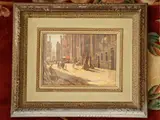 Giulio Salti, Road in Chioggia - Sunset in Chioggia, two oil paintings on panel