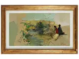 Francesco Pagliazzi, Marine glimpse with characters, oil on canvas