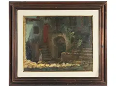 Glimpse of porch by Seve Sospizio, oil on cardboard, offered Feb 2023