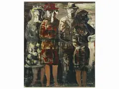 Figures by Salvatore Fiume, oil on paper laid on canvas, offered Dec 2022