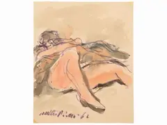 Walter Piacesi, Lovers 1962, mixed media on paper