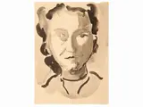 Woman's face by Virgilio Guidi, watercoloured ink on paper, offered Dec 2022
