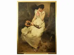 Edoardo Tofano, Girl with mandolin, oil on canvas