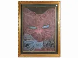 Novella Parigini, Two designs: cat and flower pot, pastel and chalk on cardboard
