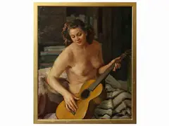 Alessio Issupoff, Woman with guitar, oil on canvas