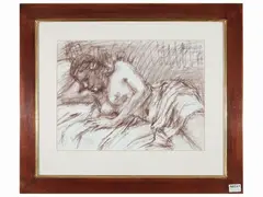Studies of the female figure 2000s by Enzo Faraoni, three mixed media sketches on paper, offered Dec 2022