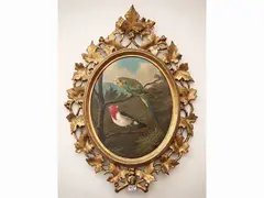Michelangelo Meucci, Little birds, pair of oil paintings on oval cardboard