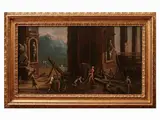 Ascanio Luciano, Shipyard with ruins and characters, oil on canvas