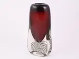 Gino Cenedese, Submerged glass vase, Murano around 1960, in shades of amethyst and transparent with spiral black and white filaments at the base