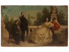 Don Giovanni Verità with King Vittorio Emanuele and Garibaldi by Silvestro Lega attribuito, oil on canvas, offered Nov 2022