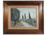 Street view with figure by Gino Romiti, oil on hardboard, offered Nov 2022