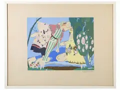 Umberto Brunelleschi, The kiss 1926, colored pochoir etching