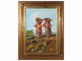 Woodcutters al gabbro 1924 by Carlo Domenici, oil on tablet, offered Nov 2022