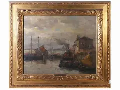 Vittore Antonio Cargnel, Fishing bragozzi 1928, oil on panel