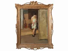 Interior with female figure by Carlo Cherubini, oil on canvas, offered Nov 2022