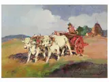 Countryside landscape with wagon and farmer by Carlo Domenici, oil on tablet, offered Nov 2022