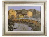 Landscape with cottage by Renzo Grazzini, oil on tablet, offered Nov 2022