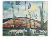Antonio Berti, Landscape with horses, oil on panel