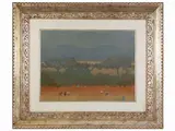 Marcello Boccacci, Landscape with characters, oil on tablet